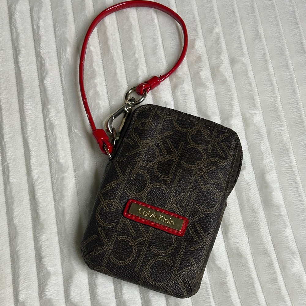 Calvin Klein Dark Brown Wristlet with Red Trim